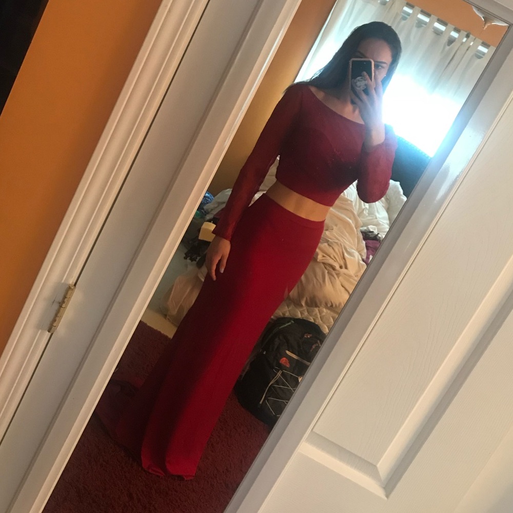 Red two piece prom dress
